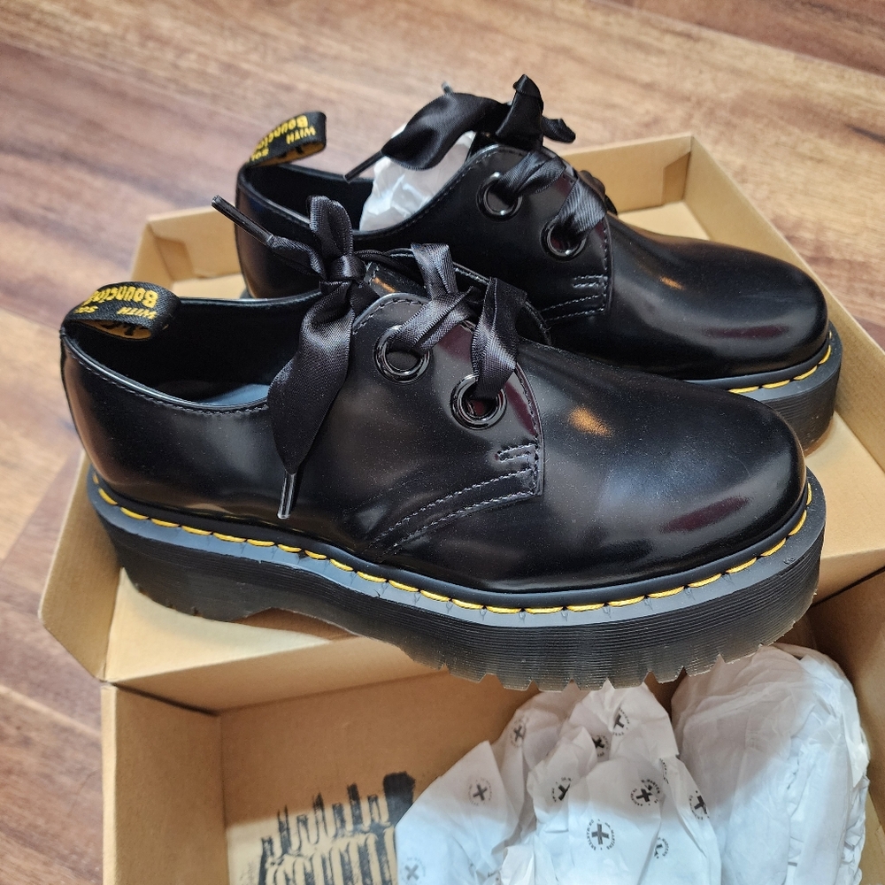 Dr. Martens Black Holly shoes with Satin Ribbon